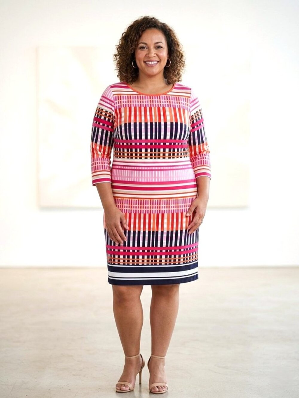 ELIZA J Geometric Print Jersey Knit Shift Dress. Plus Size 16W